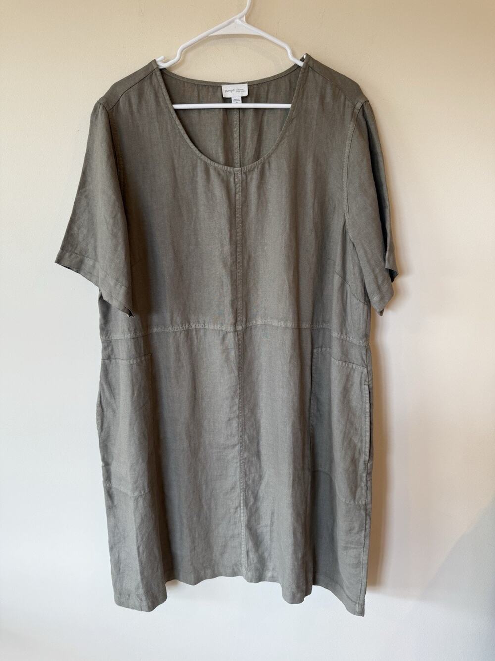 Pure J Jill Garment Dyed 100% Linen Green Shift Dress 2X coastal grandma